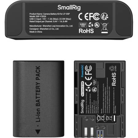 SmallRig 5485 - zestaw TURBO, dwukanałowa ładowarka, 2x akumulator Canon LP-E6P (USB-C PD 22.5W)